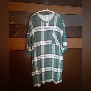 Pink By Victoria's Secret XL Green Plaid Oversized Nightshirt W/pocket